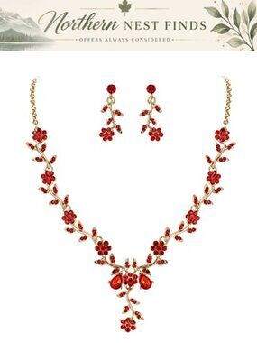 Crystal Vine Leaf Cluster Flower Dangle Earrings Pendant Necklace Set